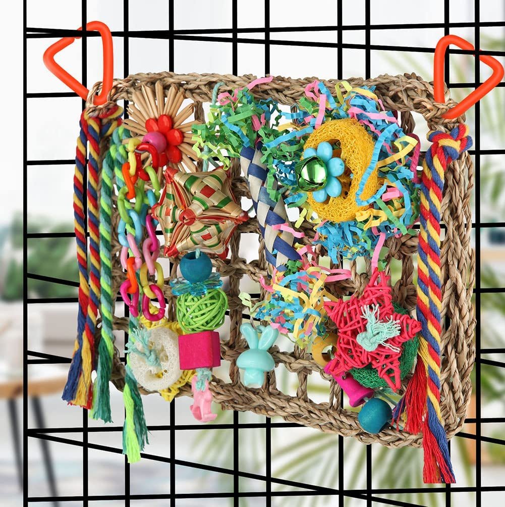 Bird Foraging Toy, Bird Foraging Shredding Seagrass Wall with Various Toys for Birds - Quill & Roost