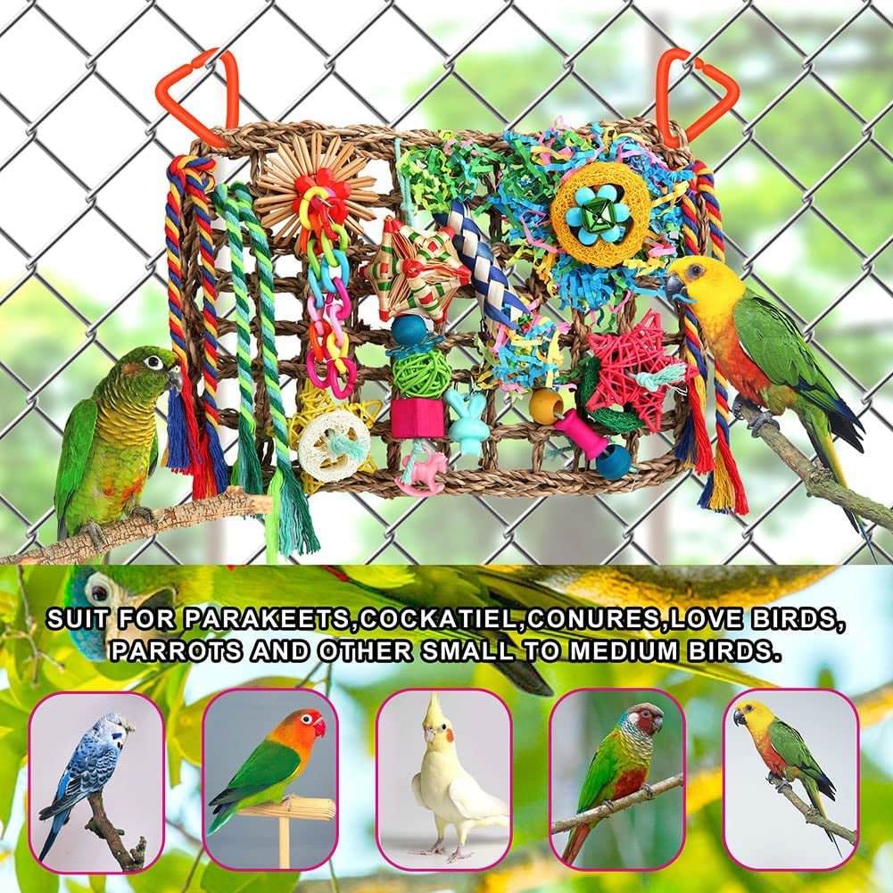 Bird Foraging Toy, Bird Foraging Shredding Seagrass Wall with Various Toys for Birds - Quill & Roost