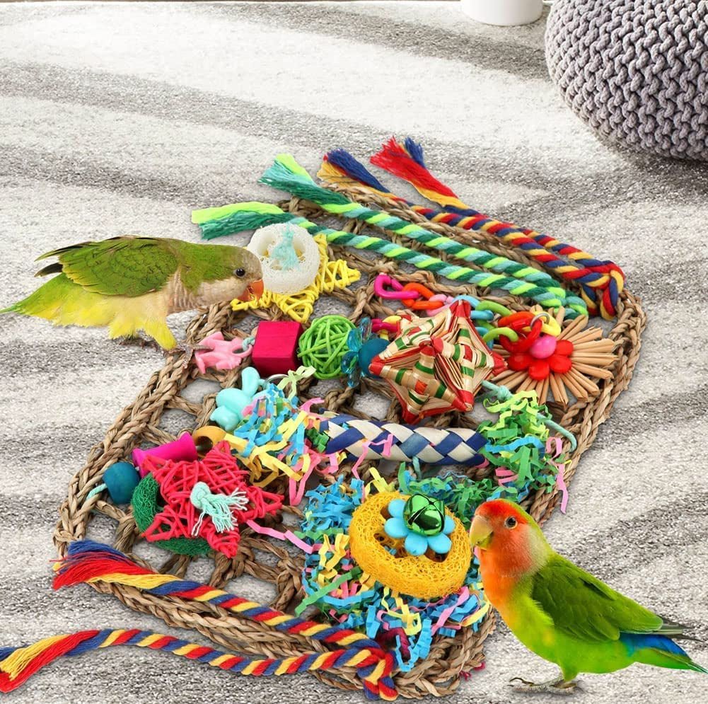 Bird Foraging Toy, Bird Foraging Shredding Seagrass Wall with Various Toys for Birds - Quill & Roost