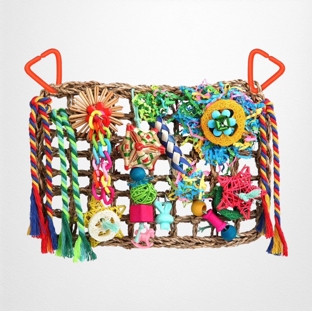 Bird Foraging Toy, Bird Foraging Shredding Seagrass Wall with Various Toys for Birds - Quill & Roost