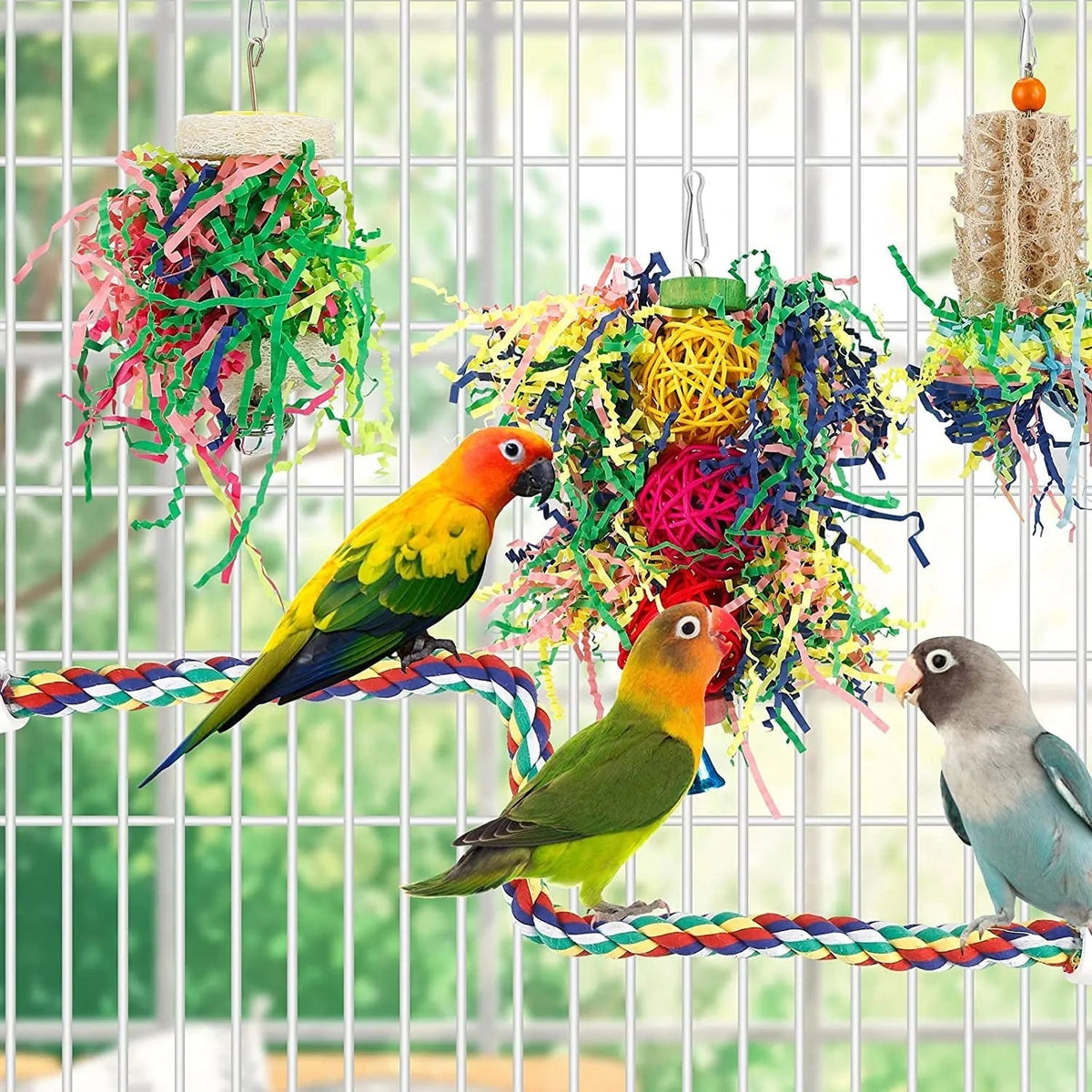 Bird Toys Bird Shredding Foraging Toys Parakeet Toy Chewing Hanging Toy Bird Shredded Paper Bird Cage Accessories Bird Rope Perch for Conure Cockatiel Budgies Lovebird Parrotlet (Without Rope Perch) - Quill & Roost