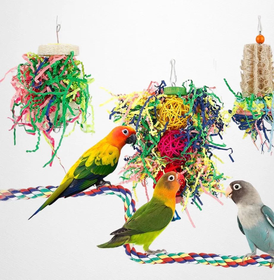 Bird Toys Bird Shredding Foraging Toys Parakeet Toy Chewing Hanging Toy Bird Shredded Paper Bird Cage Accessories Bird Rope Perch for Conure Cockatiel Budgies Lovebird Parrotlet (Without Rope Perch) - Quill & Roost