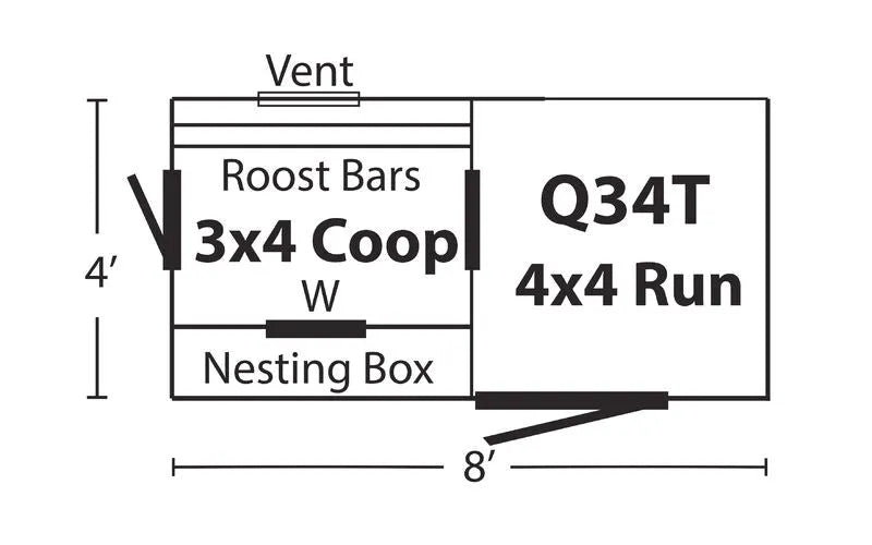 Chicken Tractor Coop/Mobile Chicken Coop with Attached Run - 3'x4' - Quill & Roost