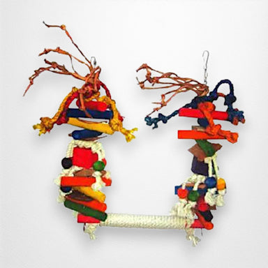 Colorful Bird Rope Swing with Blocks & Leather, Med and Lrg - Quill & Roost