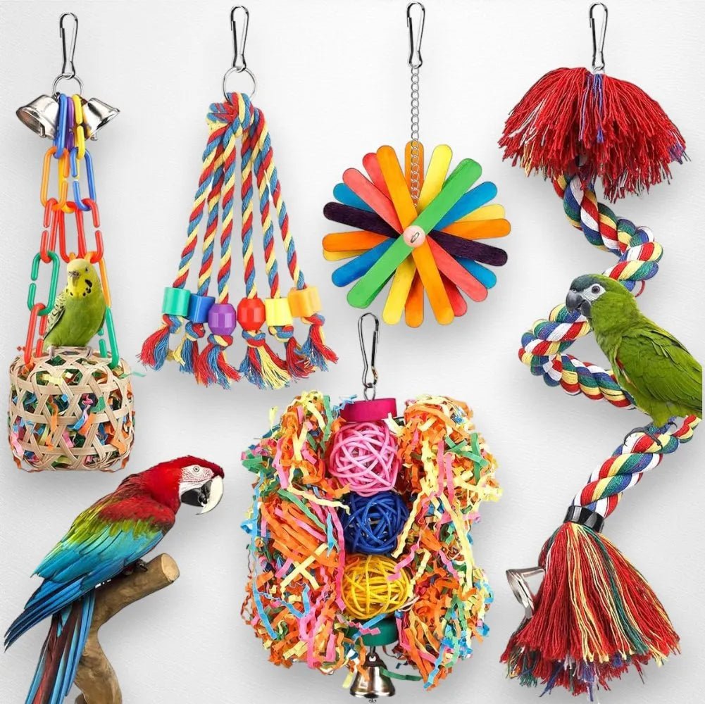 Bird Toys Bird Rope Perch with Bell Colorful Bird Chewing Shredding Fo Quill Roost