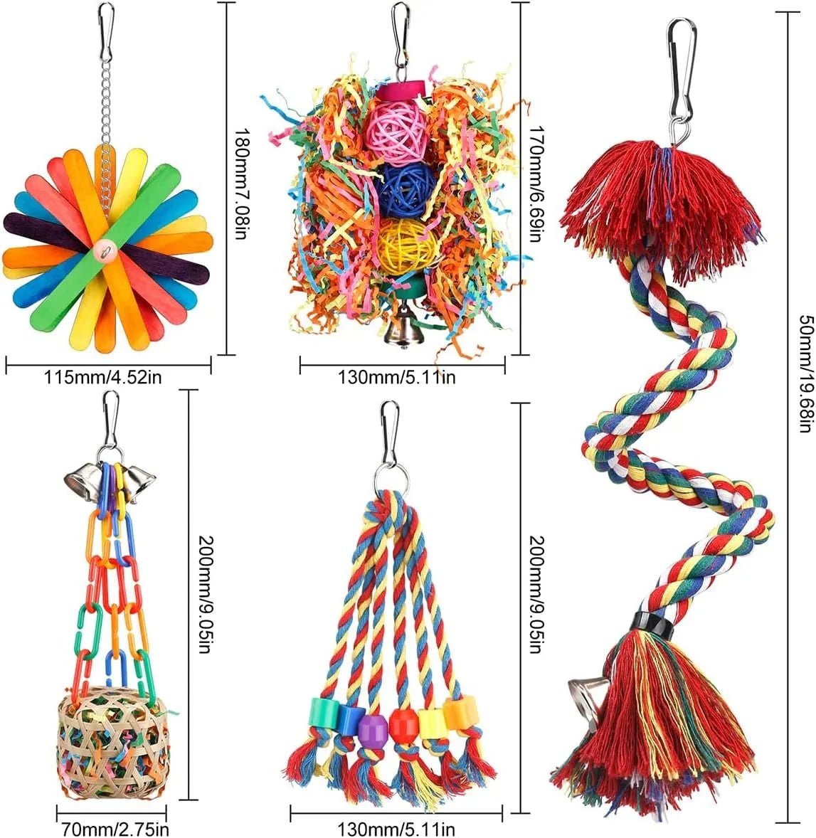 Colorful Bird Toy Bundle, Set of Five - Quill & Roost