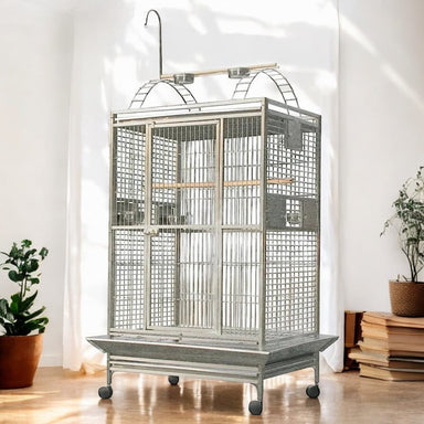 large-stainless-steel-bird-cage-front-view-in-living-room