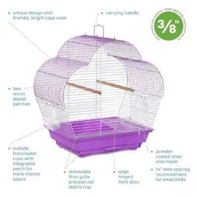 Prevue Palm Beach Scallop Roof Budgie Cage, Purple & White - Quill & Roost