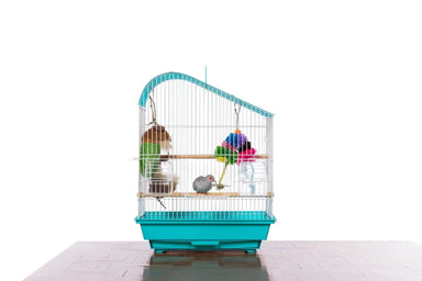 Prevue Palm Beach Teardrop Roof Budgie Cage, Aqua & White - Quill & Roost