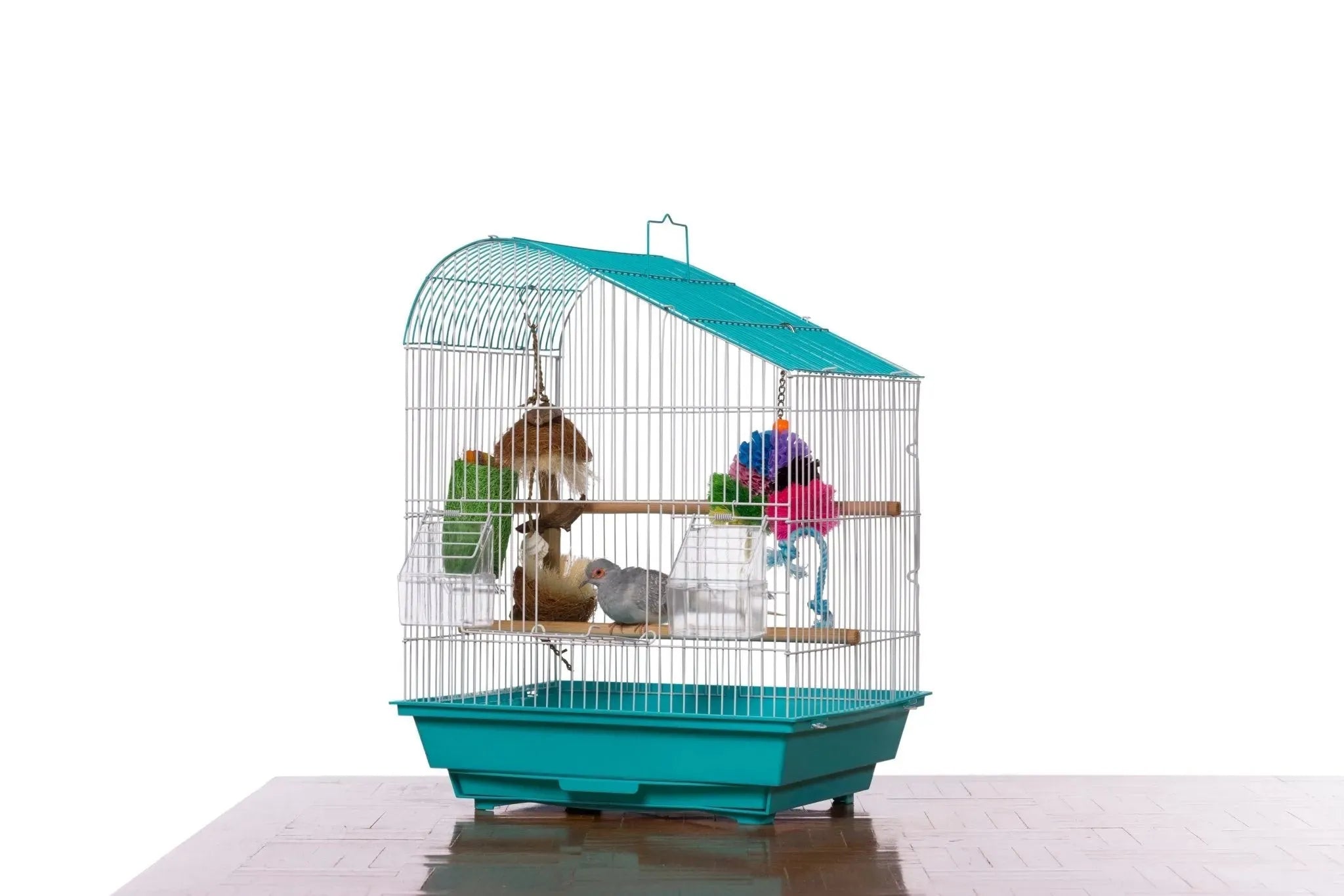 Prevue Palm Beach Teardrop Roof Budgie Cage, Aqua & White - Quill & Roost