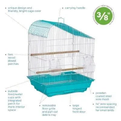 Prevue Palm Beach Teardrop Roof Budgie Cage, Aqua & White - Quill & Roost