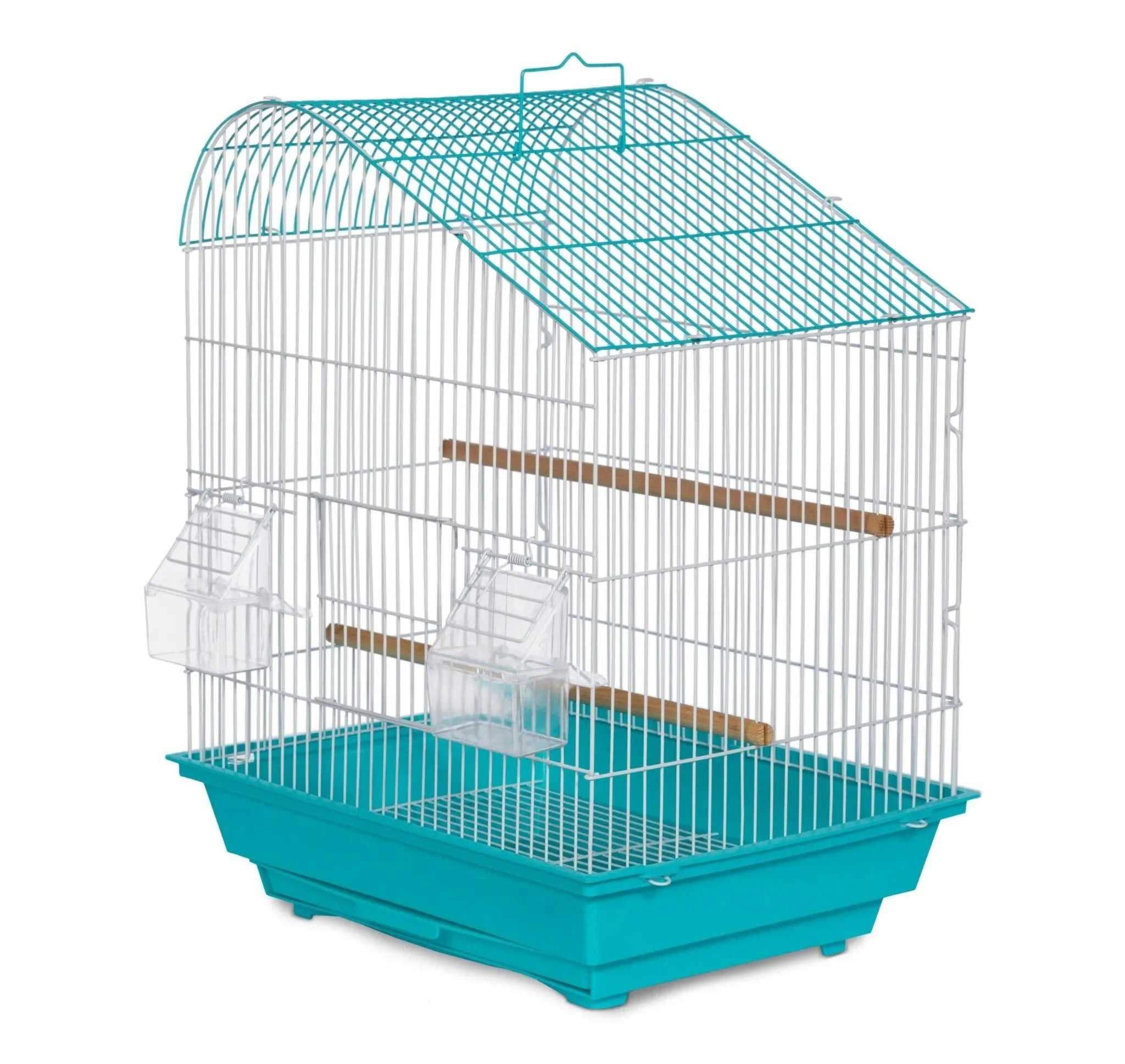 Prevue Palm Beach Teardrop Roof Budgie Cage, Aqua & White - Quill & Roost