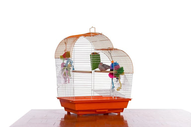 Prevue Palm Beach Waterfall Roof Budgie Cage, Orange & White - Quill & Roost