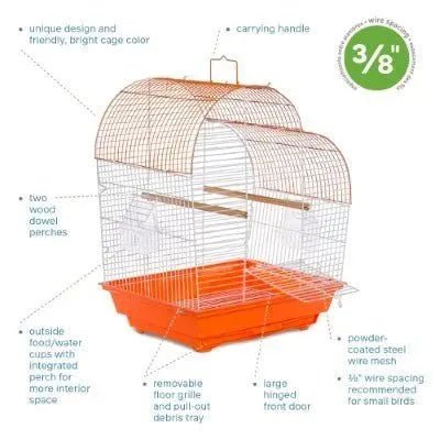 Prevue Palm Beach Waterfall Roof Budgie Cage, Orange & White - Quill & Roost