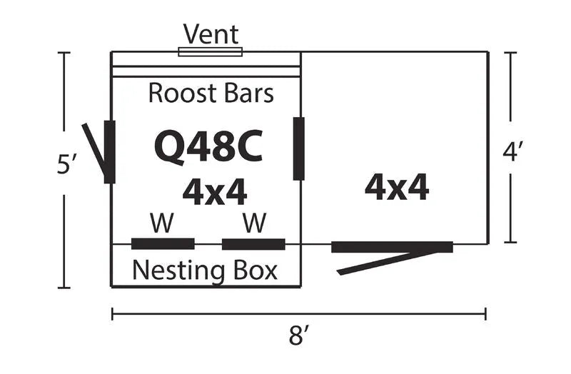 Quaker Combination Chicken Coop w/ Attached Run - 4'x8' - Quill & Roost