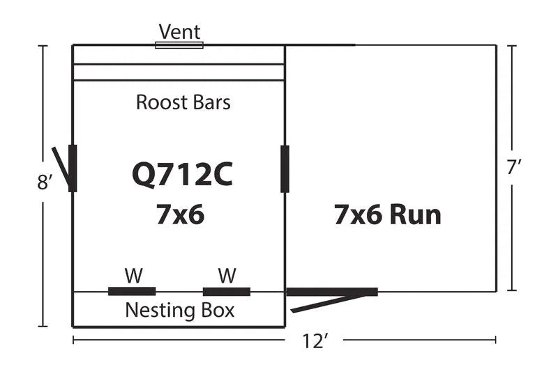 Quaker Combination Chicken Coop w/ Attached Run - 7'x12' - Quill & Roost