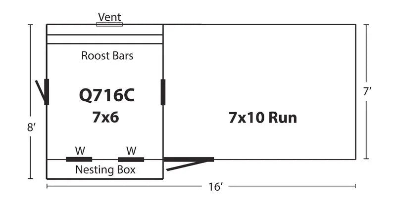 Quaker Combination Chicken Coop w/ Attached Run - 7'x16' - Quill & Roost