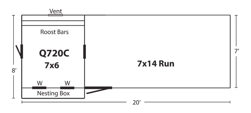 Quaker Combination Chicken Coop w/ Attached Run - 7'x20' - Quill & Roost